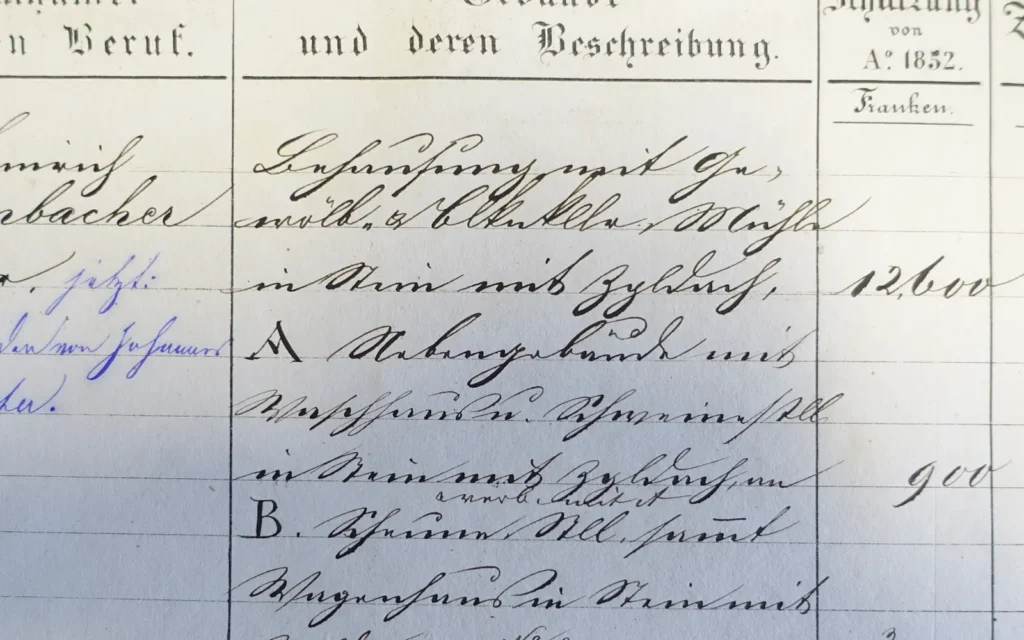 Historisches Archivdokument mit handschriftlichem Text in Kurrentschrift aus dem 19. Jahrhundert